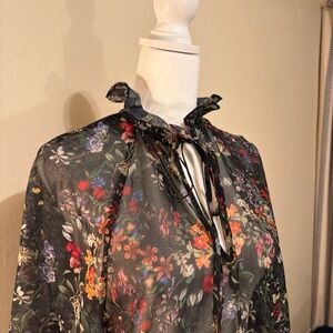 H&M Multicolor Floral Blouse with Ruffle Neck
